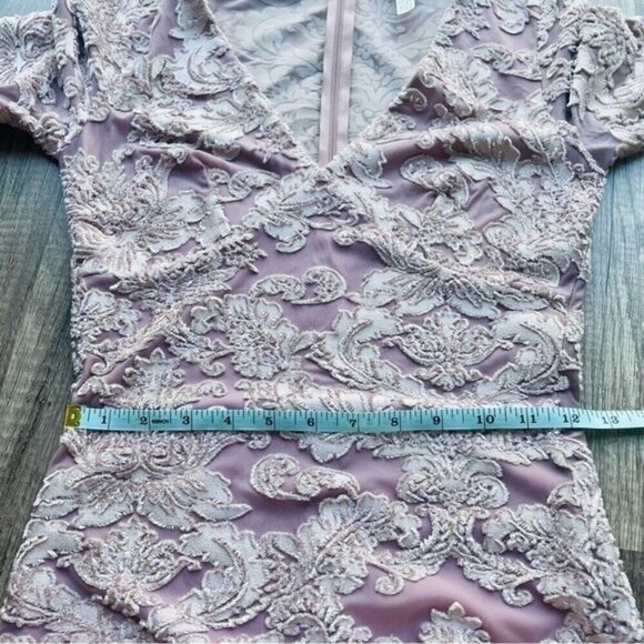 Leith Mauve Crushed Velvet Floral Long Sleeve Bodycon Dress Small - Picture 8 of 9
